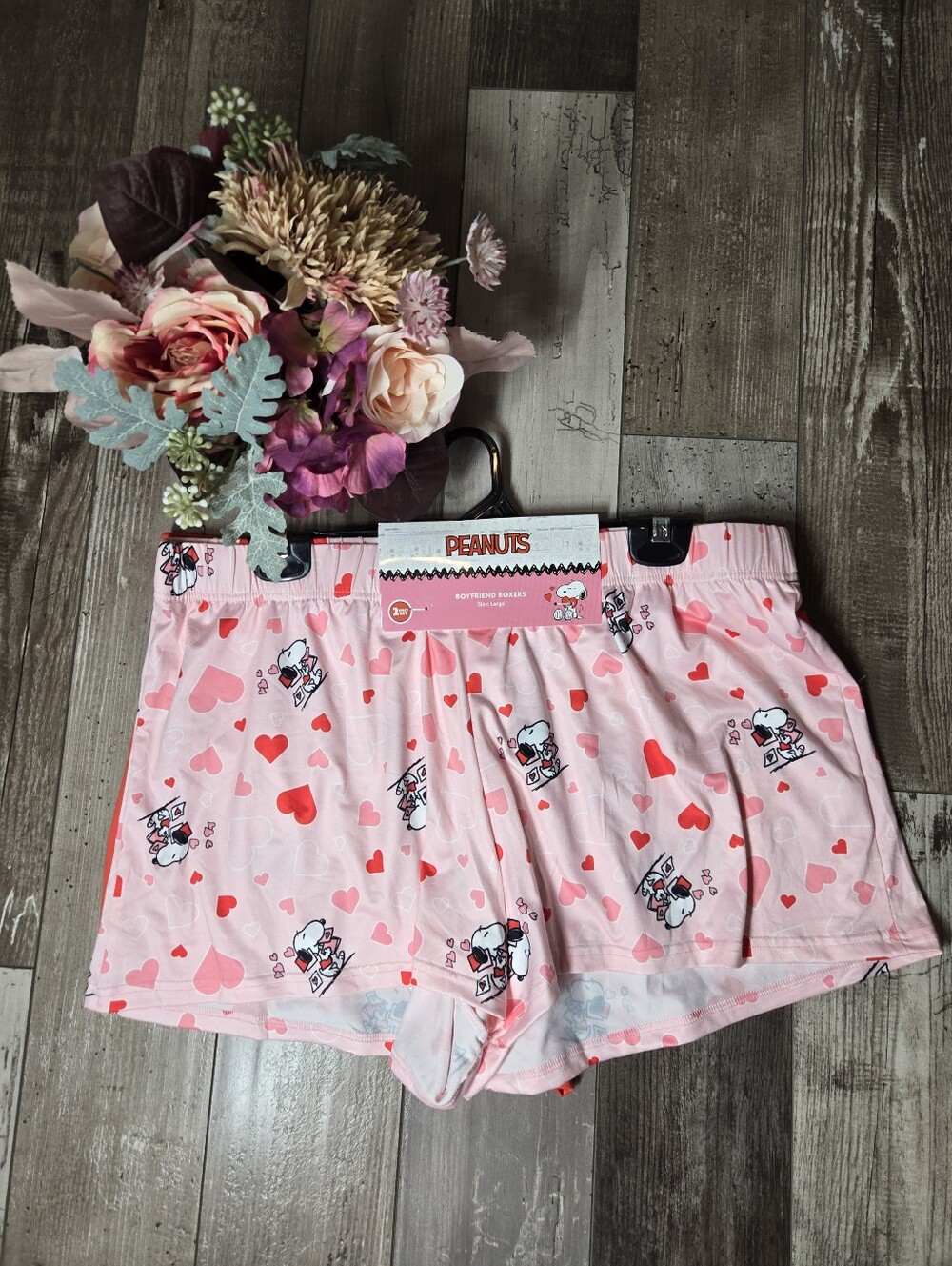 NWT Peanuts 2pc Snoopy Heart Boyfriend Boxers – Women’s Large